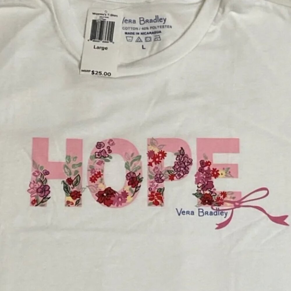 Vera Bradley Hope Breast Cancer Awareness Floral Graphic T-Shirt White Large NWT
